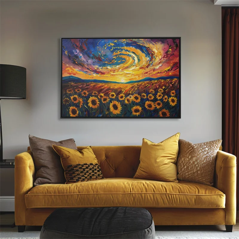 Abstract Sunflower Field Canvas Poster Print Van Gogh Flower Sunset Landscape Painting Wall Art Picture for Modern Home Decor