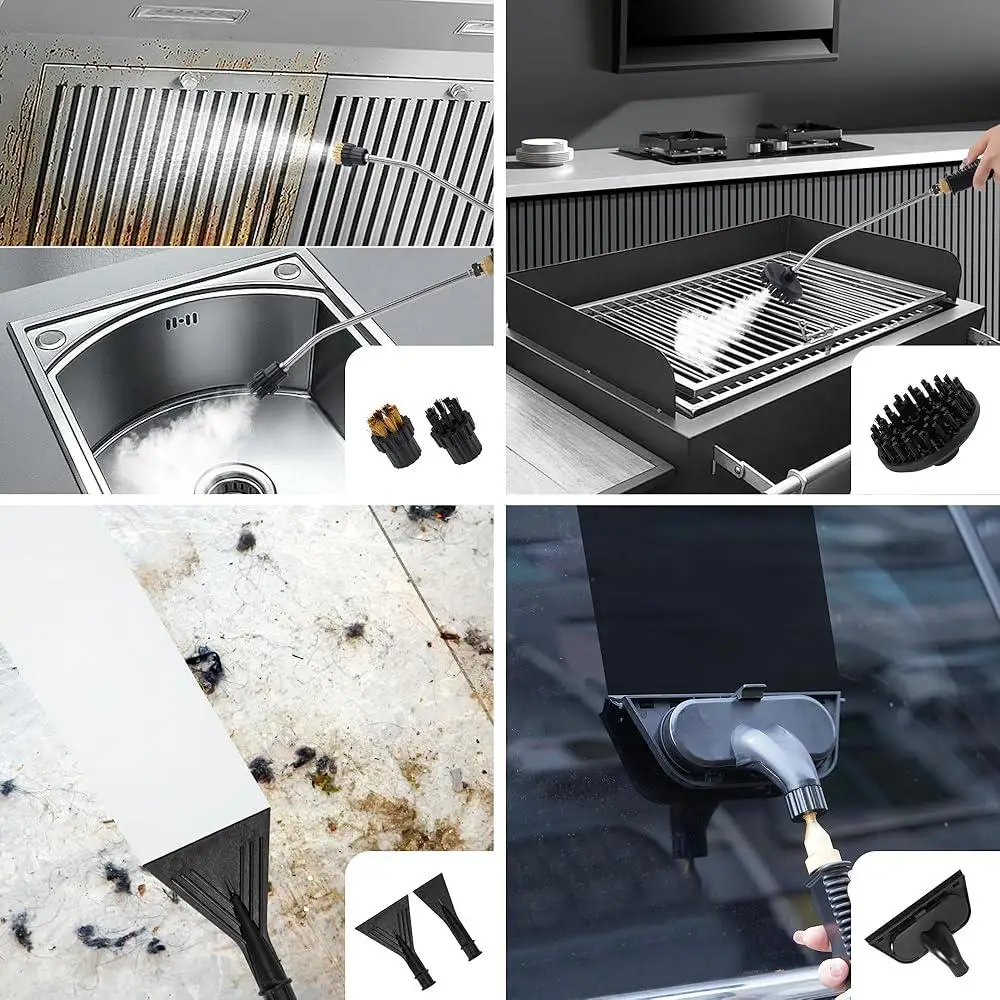 고압 휴대용 스팀 청소기 휴대용 터치 스크린 1500ml 물 탱크 여러 브러시 헤드가 있는 6개의 조절 가능한 기어