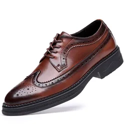 FUQIAO Fashion Print Leather Shoes Men Formal Dress Shoes British Gentleman Brogue Shoes Slip-On Men Oxfords Shoes