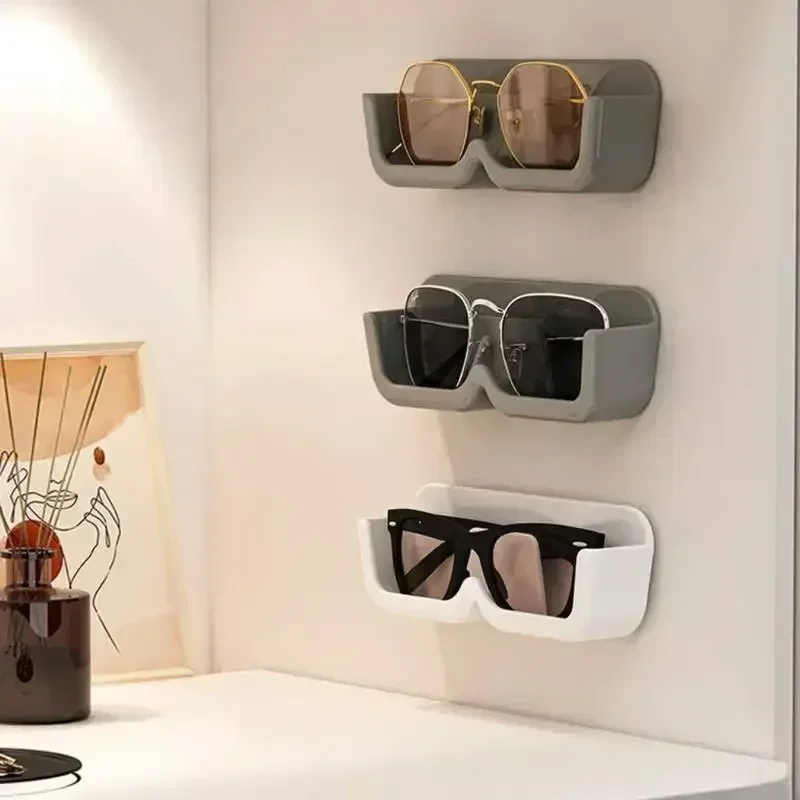 High End Glass Display Cabinet Glasses Storage Box Wall Mounted Perforated Free Sunglasses Storage Rack Sunglass Home Tidying