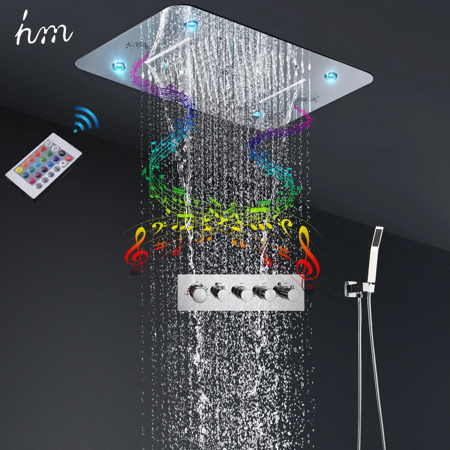 

hm 2024 High Quality Ceiling LED Shower Head System Bathroom Waterfall Rainfall Shower Set Thermostatic Diverter Mixer Faucets