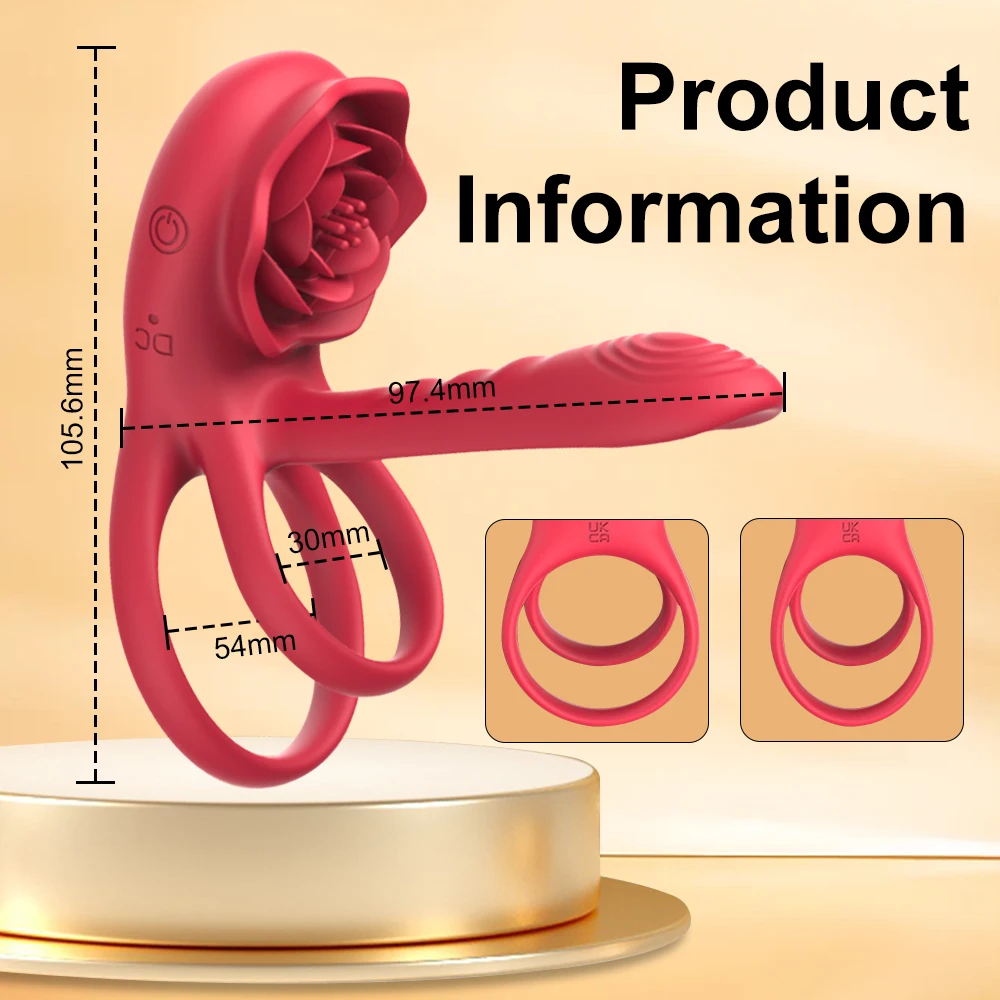 Vibrating Cock Ring Penis Sleeve with Rose G Spot Clitoral Stimulator Ejaculation Delay Couple Sex Toys for Men Women Erection image 5