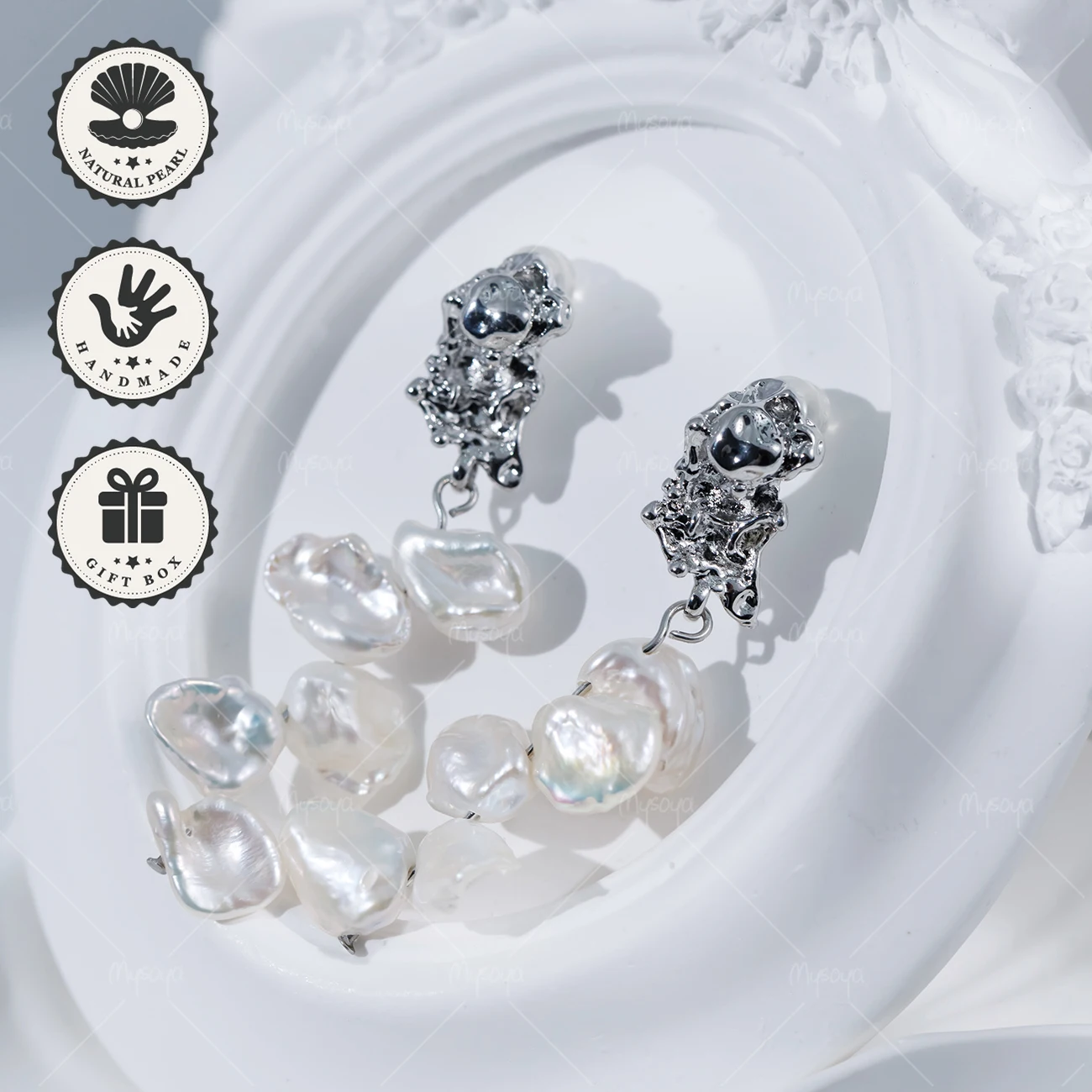 

Серьги-гвоздики MYSOYA с пресноводным жемчугом в стиле барокко, 7-9 мм, с серебристым нерегулярным дизайном, подарок на день рождения, на День святого Валентина