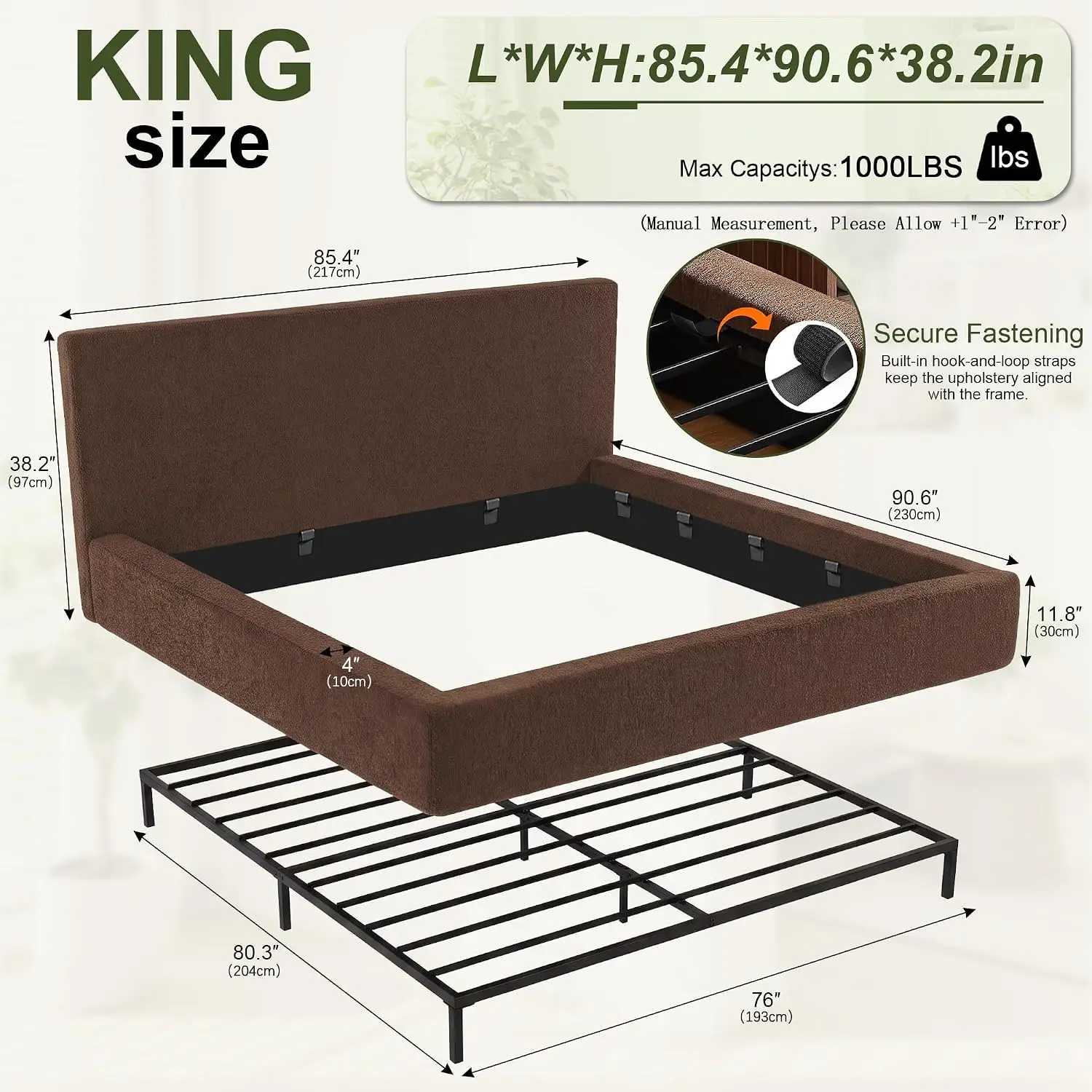 Bed Frame With Headboard No Box Spring Needed Brown Style A, Customized