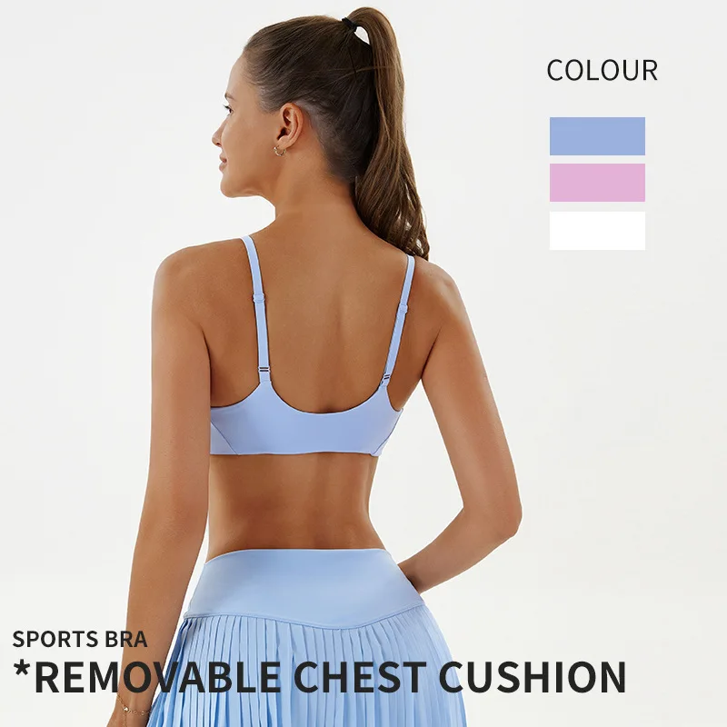 Solid Color Underwear Women Fitness Bra Yoga Vest Gym Sport Top Hollow Yoga Bras Back Push with Chest Pad Two Shoulder Straps image 2