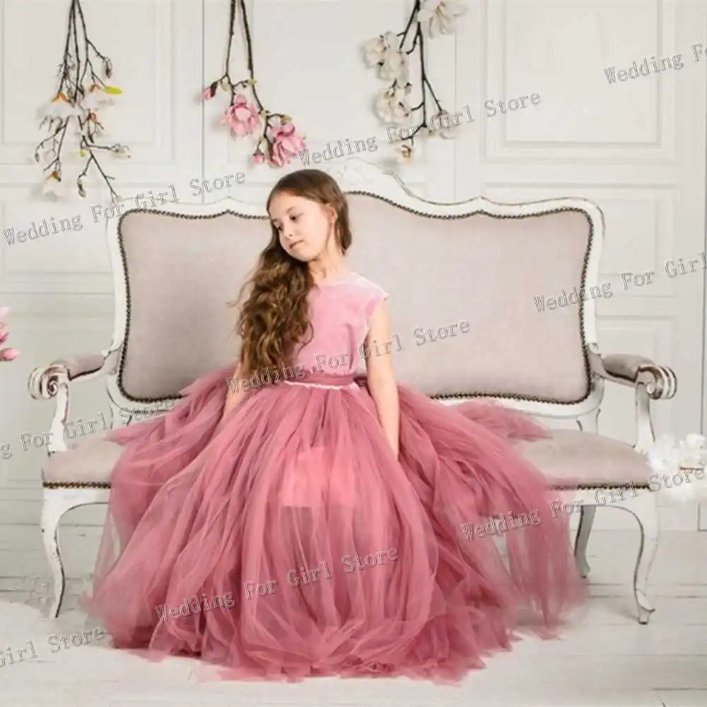 Vestido con espalda descubierta en forma de corazón rosa para niña, Top de terciopelo de tul para niña pequeña, vestido de fiesta de boda para niña, vestido de cumpleaños para niño con lazo