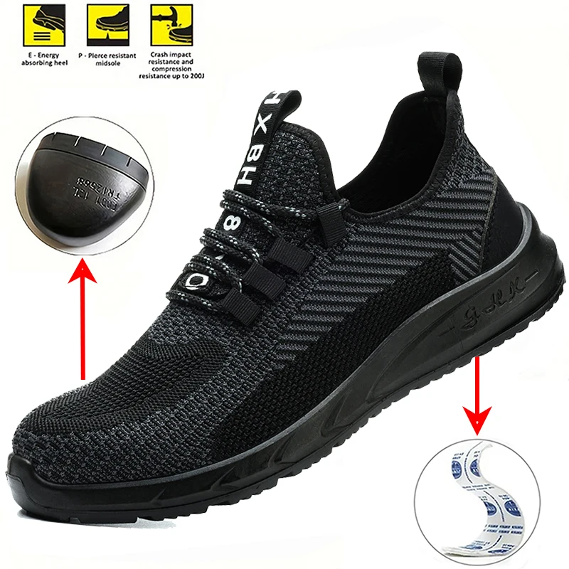 

Мужские защитные ботинки, нескользящая строительная рабочая обувь, рабочие ботинки со стальным носком, дышащие кроссовки Botas De Trabajo Para Hombre