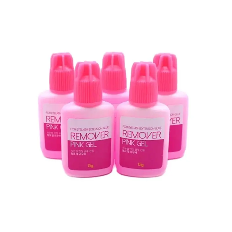 5 ขวดเกาหลีสีชมพูเจลสําหรับขนตาและคิ้วกาว 15g ไม่มีการระคายเคืองขนตาปลอม Fast Remover ล้างเครื่องมือ