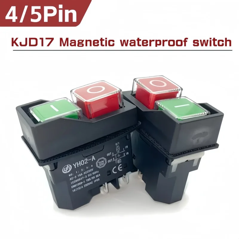 1PCS AC250V 16A Waterproof Electromagnetic Push Button switch 4/5Pin Can Replace KJD17 KLD-28protection Starter Safety Switch