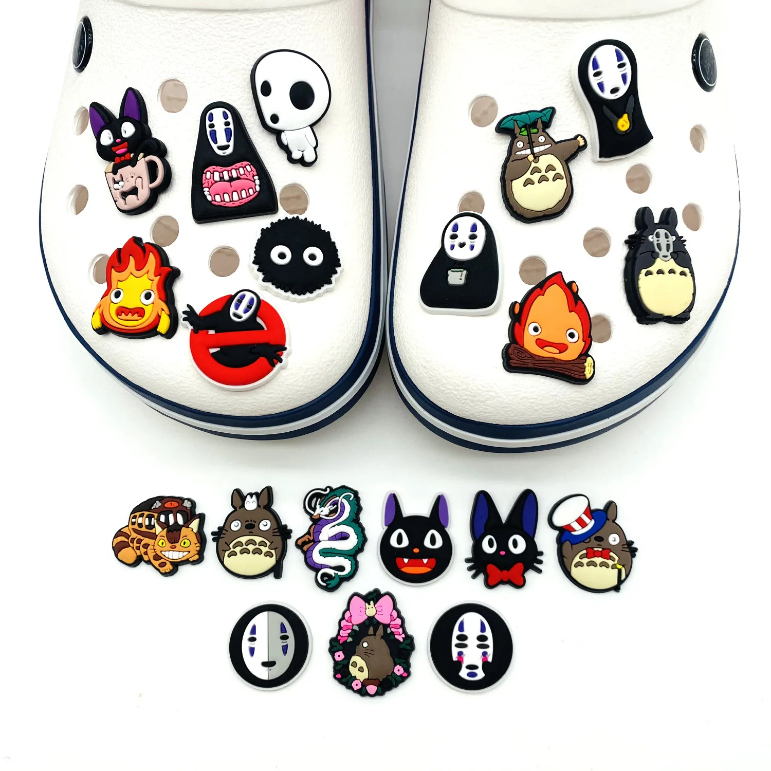

20pcs Set Cute No Face Man Calcifer Jiji Figures Hole Shoes Charms Diy Buckle Accessories Pvc Cartoon Decoration Gift