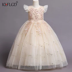 Flower Girl Wedding Dress embroidered jacquard floor long dress girl baby birthday communion party ball first formal dress