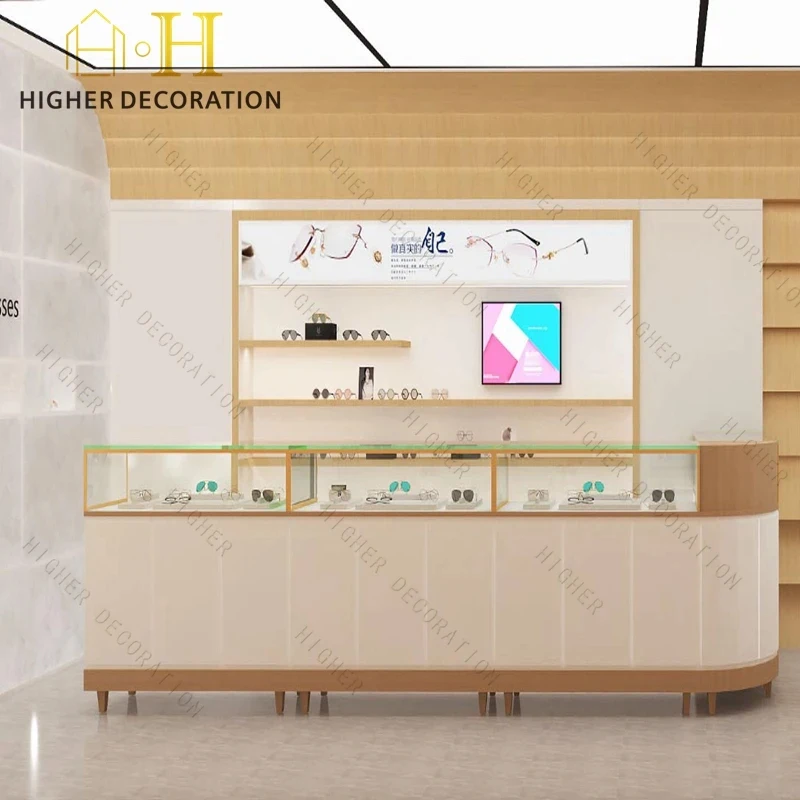 custom.Factory Custom Modern Eyeglasses Display Cabinet with Drawer and Lock with LED Spot Lights