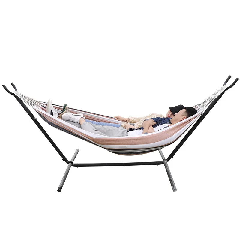 

Portable Free Standing Hammock With Wooden Grain Treatment for Home and Camping Use