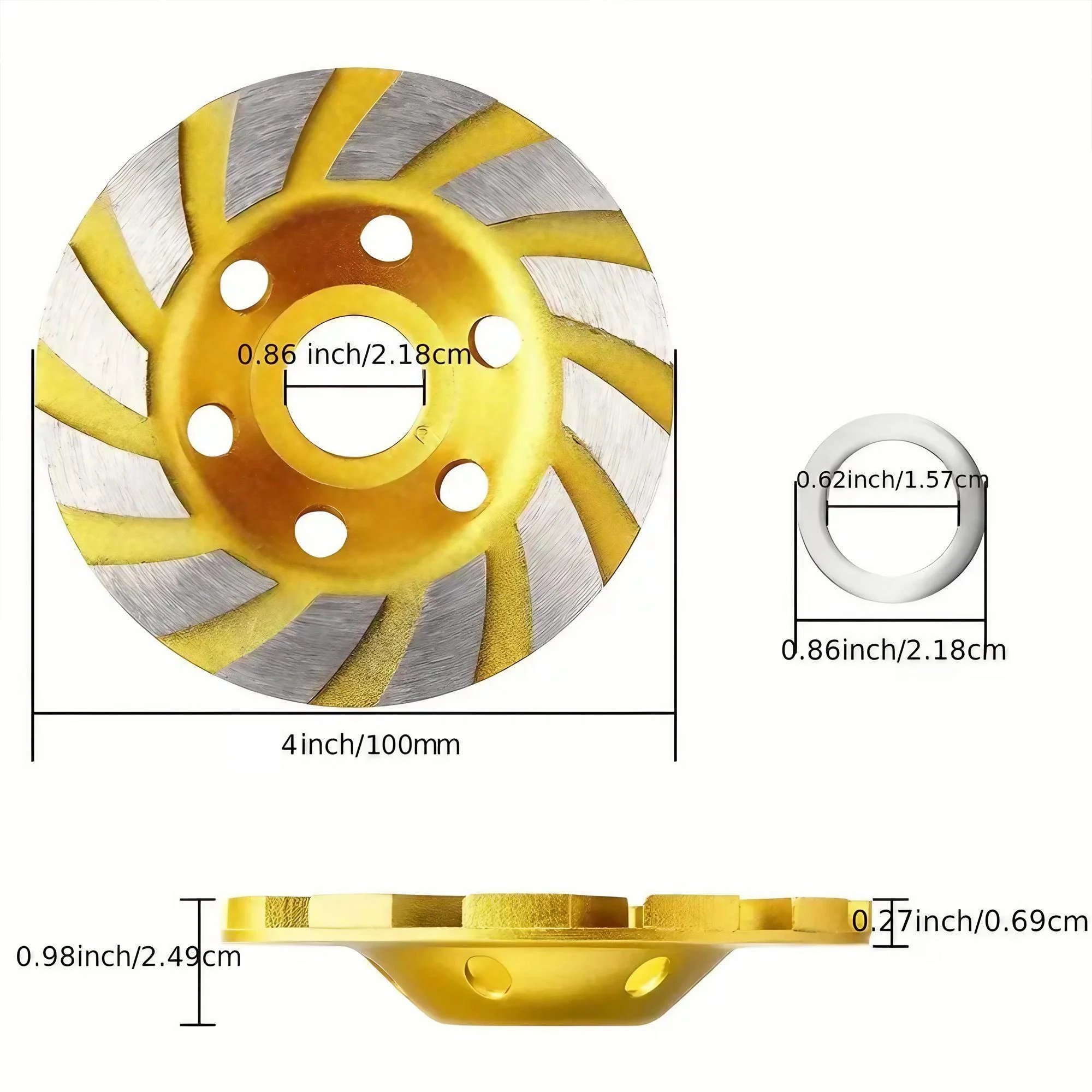 STONEGO 1PC 4 Inch/100mm Concrete Turbo Diamond Grinding Cup Wheel - 12 Segs, Heavy Duty Angle Grinder Wheels for Angle Grinder