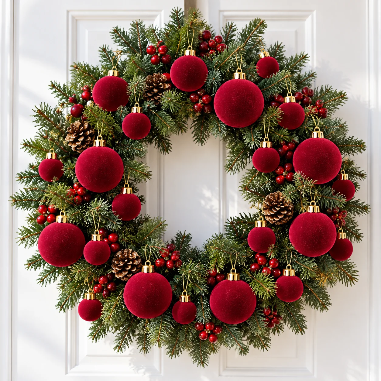 44 Pcs Burgundy Velvet Christmas Ball Ornaments 3 Sizes Gold Caps Shatterproof Xmas Tree Hanging Decors for Holiday Home Party