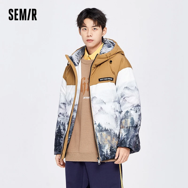 Semir Down Jacket Men Loose Contrasted Color Stitching Hooded Winter Niche Design Jacket