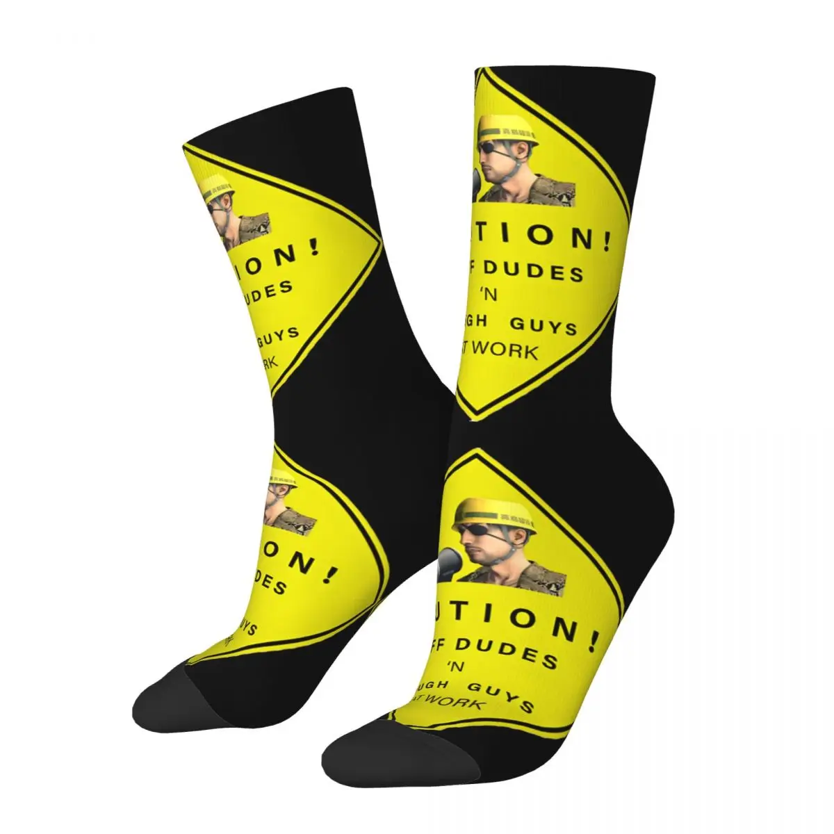 Happy Funny Caution Men's Socks Retro Harajuku Y-Yakuza Game Hip Hop Novelty Seamless Crew Crazy Sock Gift Printed