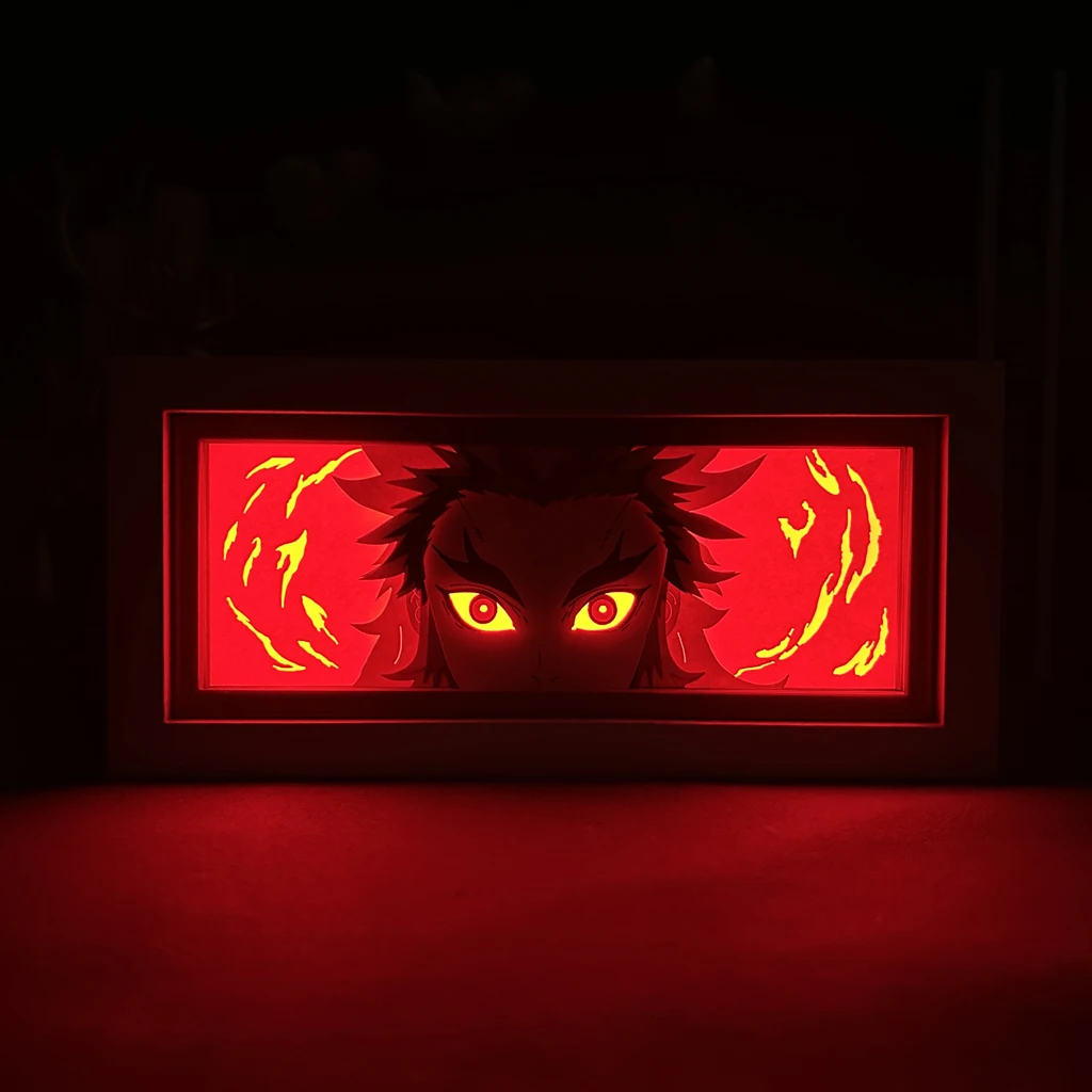 Imagem -02 - Kyojuro Rengoku Led Light Box Decoração do Quarto Anime Night Lamp Presentes Artesanais