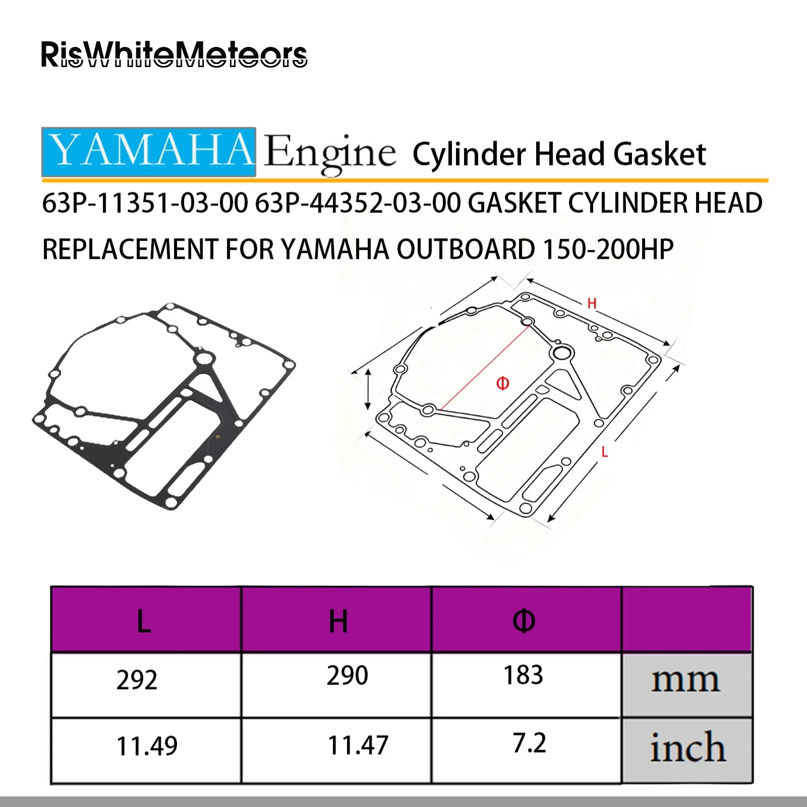 63P-11351-03-00 63P-44352-03-00 Gasket Cylinder Head Replacement for Yamaha Outboard 150-200HP view 2