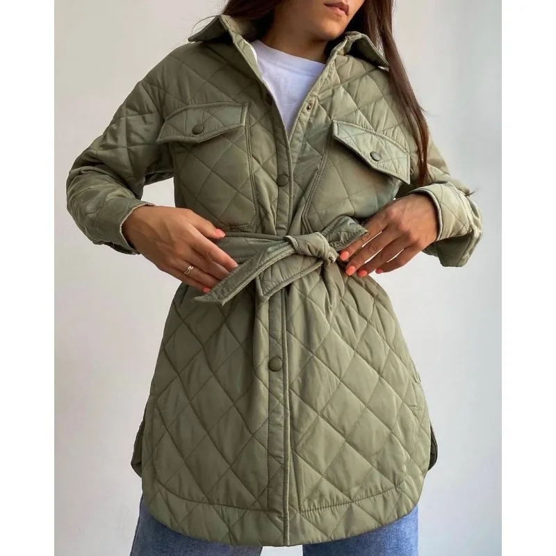 Women 2023 Belt Single Breasted Parkas Ladies Coat Loose Vintage Thick Winter Jacket куртка женская парки Fashion Long Women\'s P