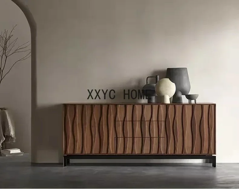 

Solid Wood Sideboard Black Walnut Wooden Locker Art Entrance Storage Shoe Cabinet