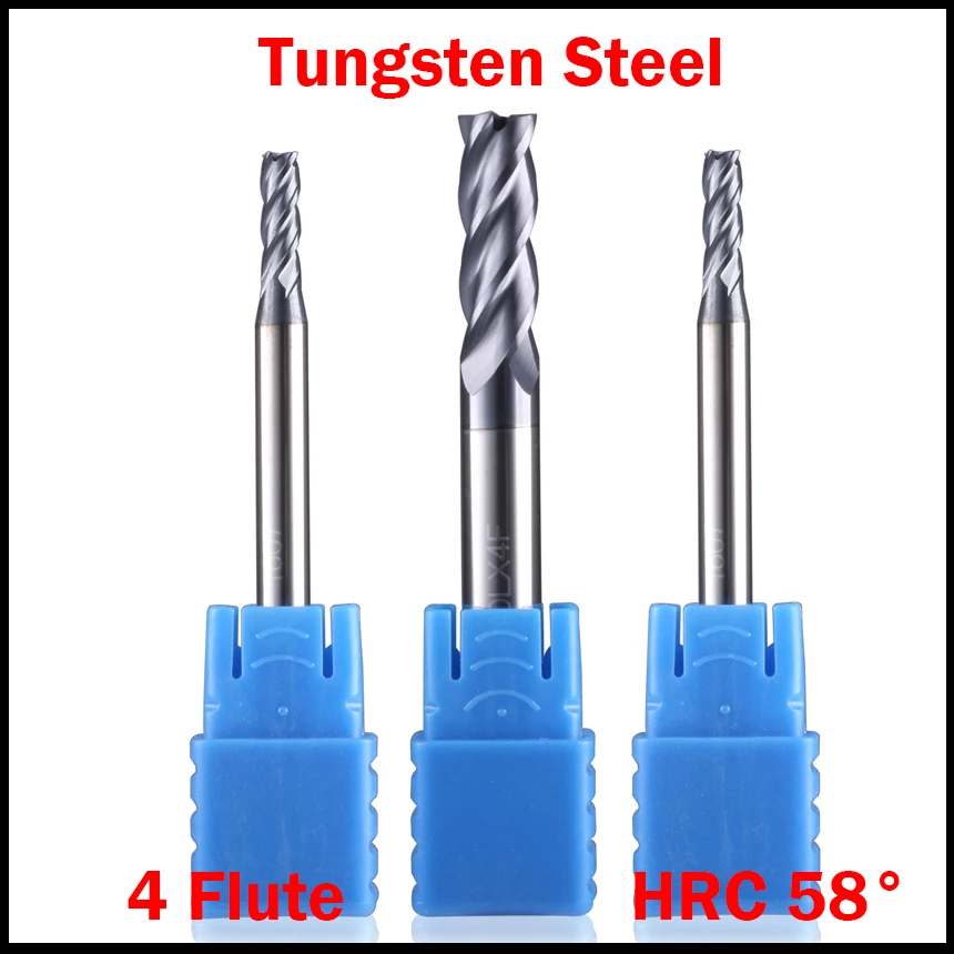 

4mm 5mm 6mm Cutting Edge Diameter Tungsten Carbide 4 Flute HRC58 CNC Tool Router Bit Milling Cutter Flat End Mill