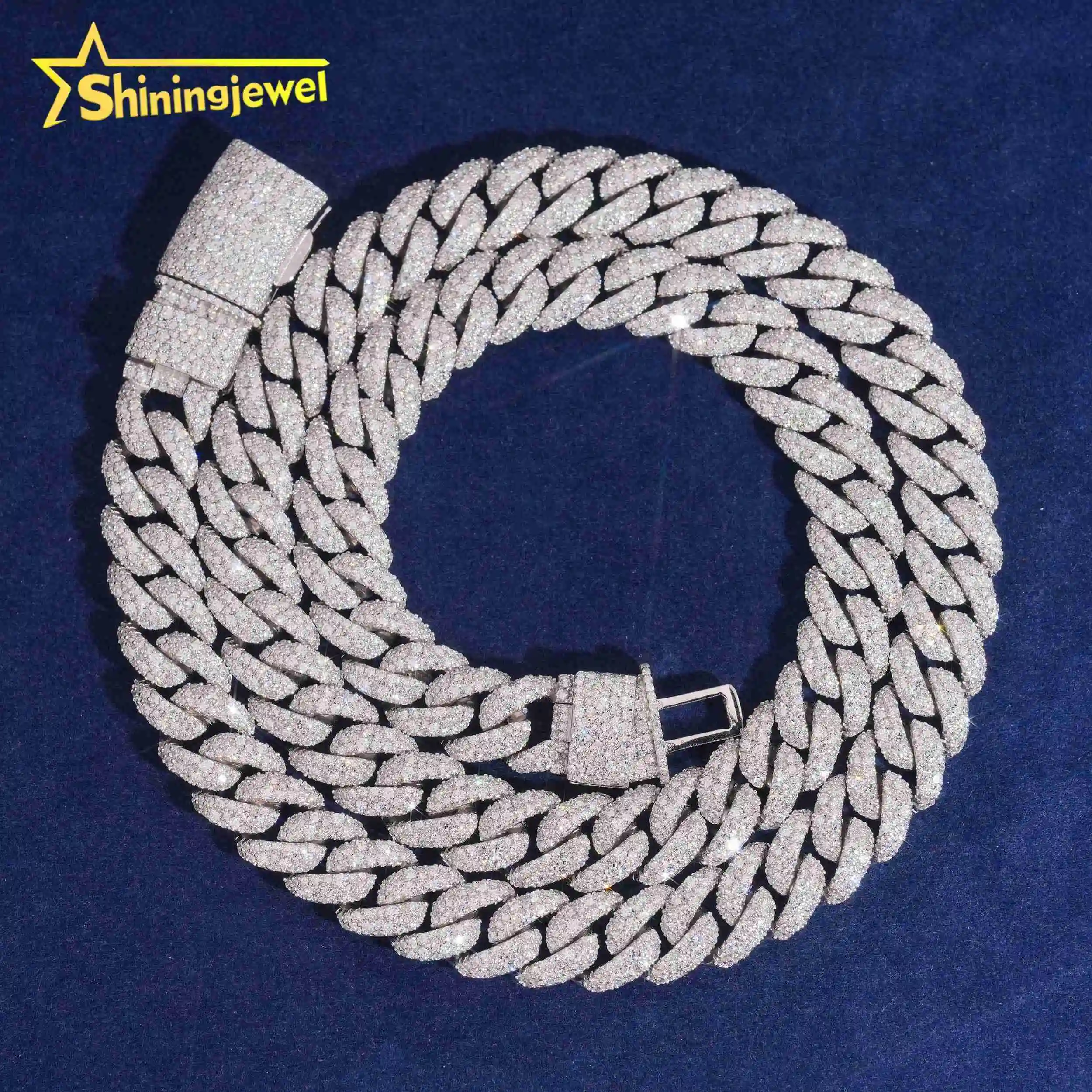 Solid 12mm 925 Silver Diamond Cuban Link Chain Hip Hop Jewelry Iced Out Cuban Chain Moissanite Pass Diamond Tester.