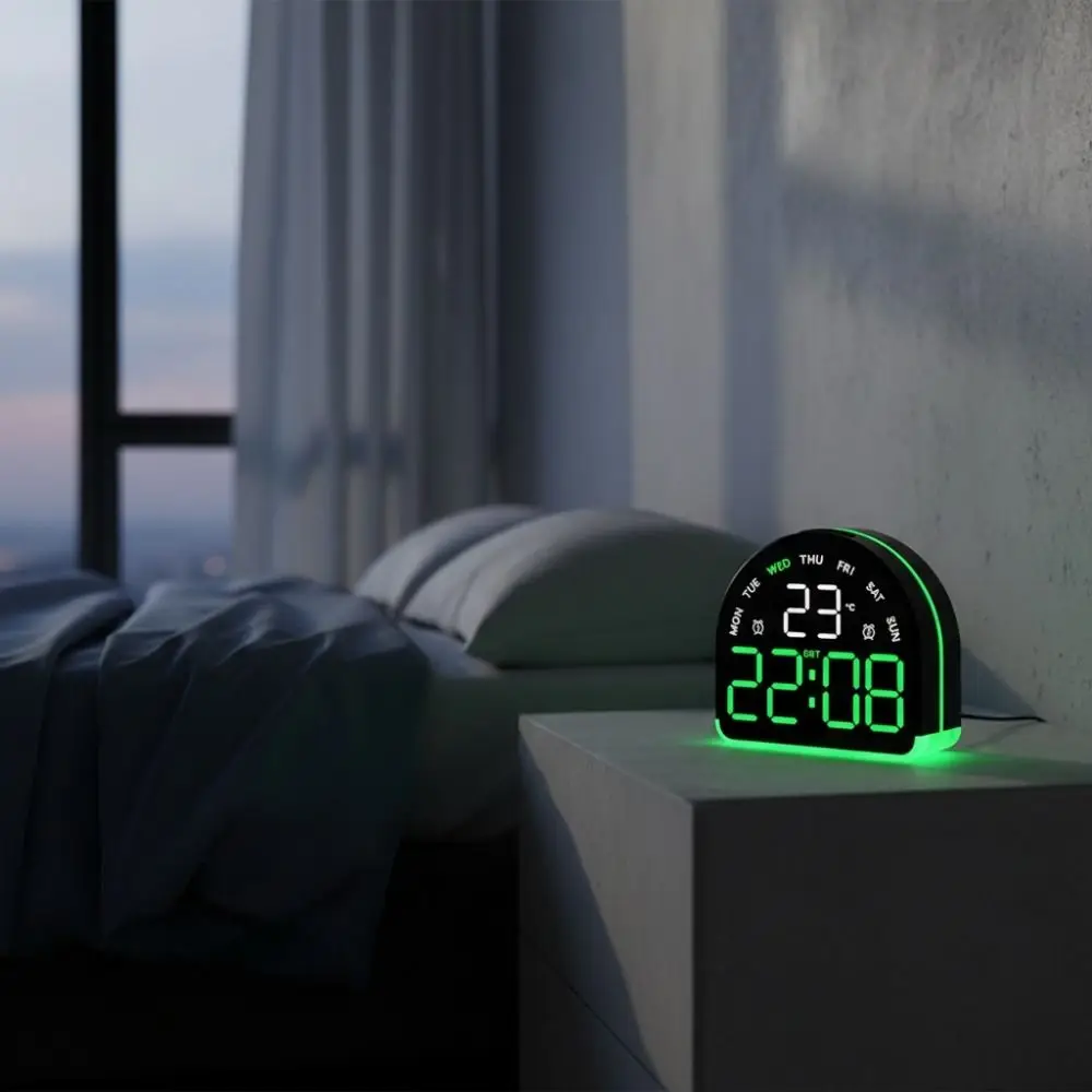 Multi-functional Digital Alarm Clock Temperature Display Ambient Light Desktop Clock Auto Dimmable 3 Levels Brightness