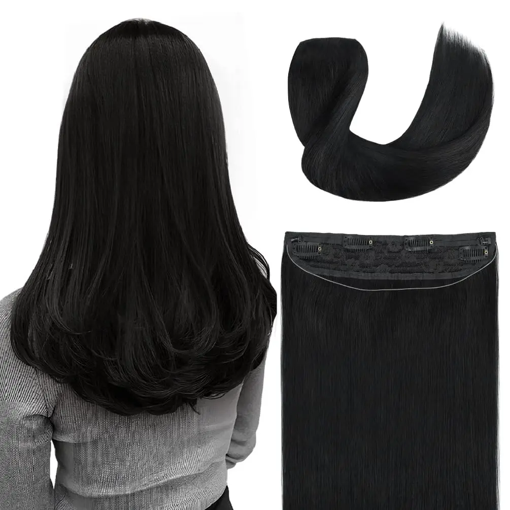 

Invisible Wire Hair Extensions Real Human Hair 100g Natural Black Transparent Fish Line Clip-Ins Hair Piece 100% Remy Human Hair