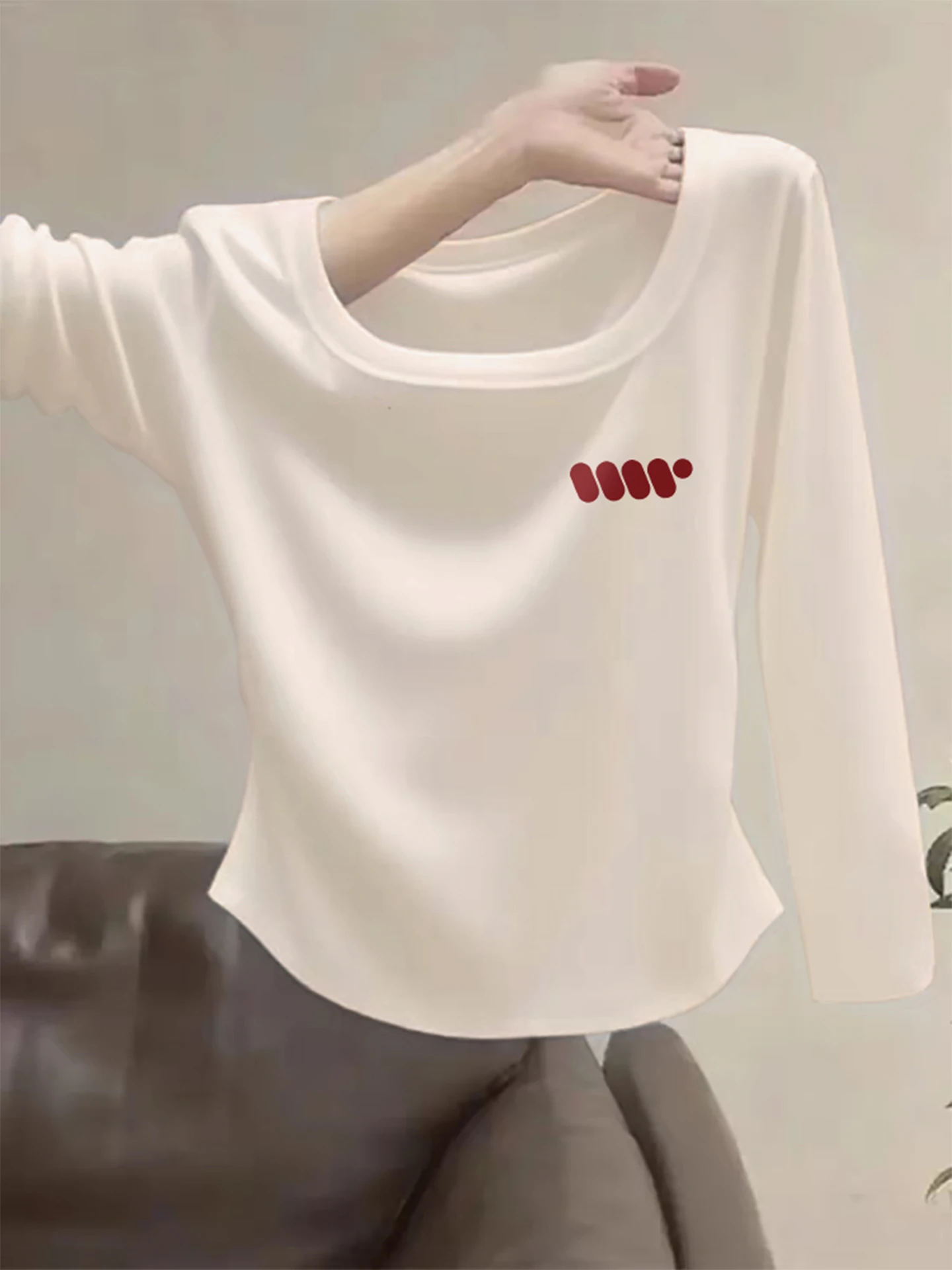 2025년 신상 여성용 면 긴팔 티셔츠 스퀘어 칼라 기본 슬림핏 출퇴근 패션 편안하고 통기성 좋은