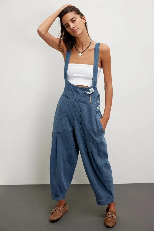 Women's Loose Casual Side Pocket Sleeveless Denim Overalls