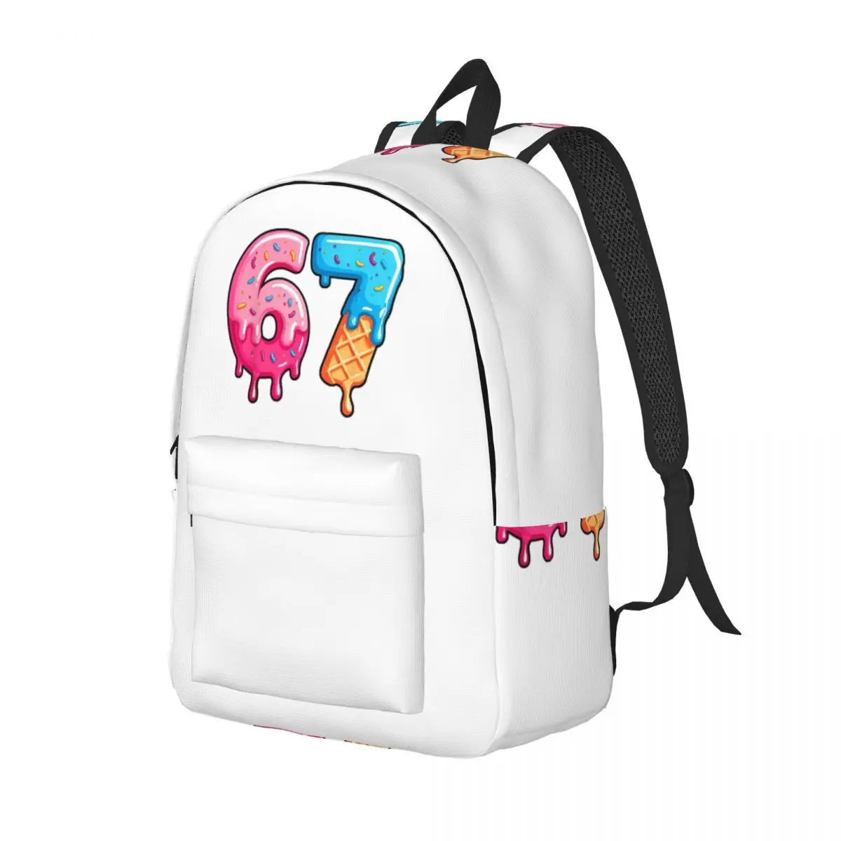 Six Seven Ice Cream Drip Sports Meme 67 Backpack Elementary High College School Student Bookbag Teens Canvas Daypack Lightweight