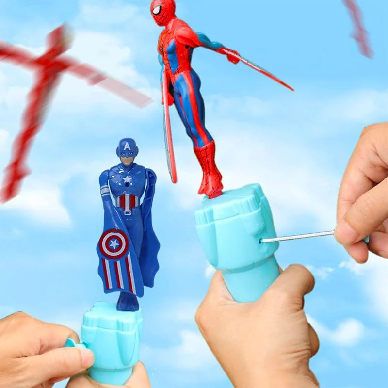 Anime Marvel Spiderman Bamboo Dragonfly Flying Toy Iron Man Captain America String Flying Toy Outdoor Toy for Boys Children Gift