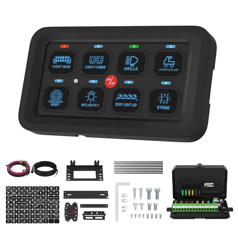 Reliable-8 Gang Switch Panel RGB LED Light Switch Panel Multifunction Toggle/Momentary/Pulsed Touch Control Switch Pod Box