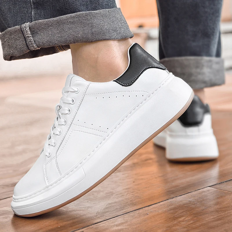 Spring 2025 Men's White Sneakers - Couple Style, Trendy & Versatile, Lightweight Breathable & Height-Increasing