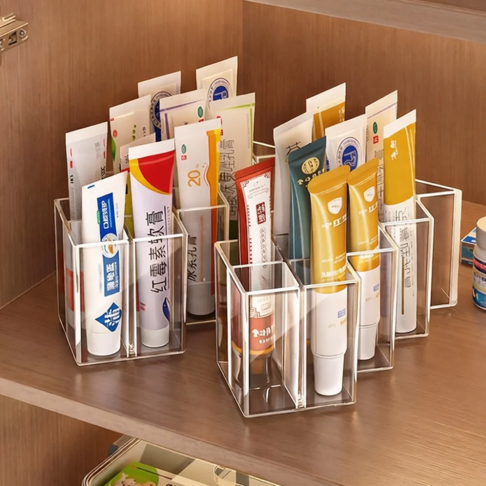Cream Tube Storage Rack Divided Medicine Case Household Desktop Organizer Shelf Portable Tidy Holder Medical Supply Box