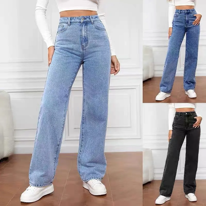 Waed Denim High Waist Straight Leg Jeans Faionable Long Pants for Women Spring 2024 Collection Ladies Premium Clothing