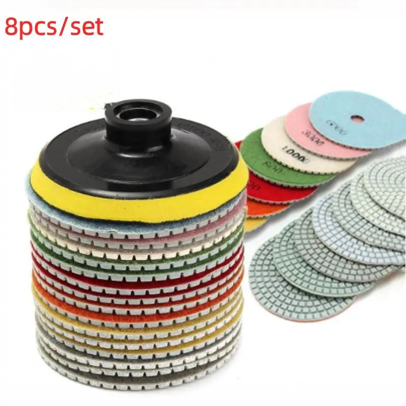 8Pcs 4-Inch Wet-Dry Diamond Polishing Pads High Efficiency Abrasive Pads for Granite Concrete Marble Stone Grinding