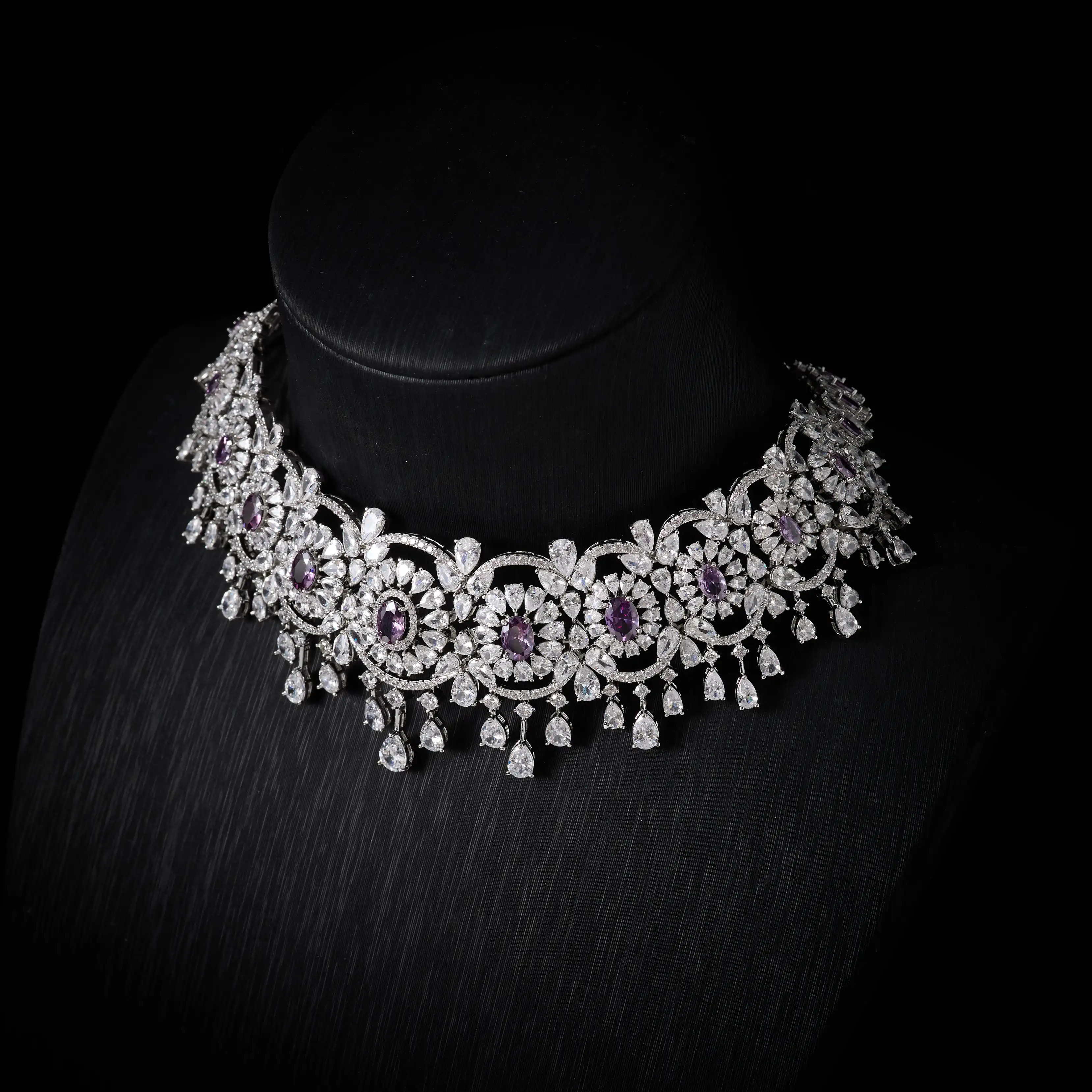 IN JEWELIFE Luxury Micro Pave Color Cubic Zircon Choker Necklace Sets for Women Wedding CZ Full Jewelry Set Rhodium Plated