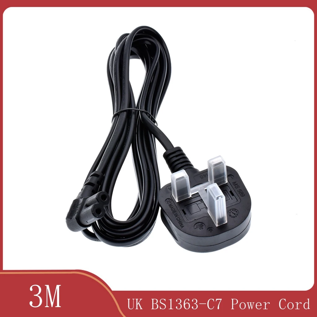  UK BS1363 AC Power Cord 3 Prong to Angled 90 Degree IEC C7 Figure 8 for Samsung LG Sony Sharp LED TV, PS4 PS3 Sonos Power Cable