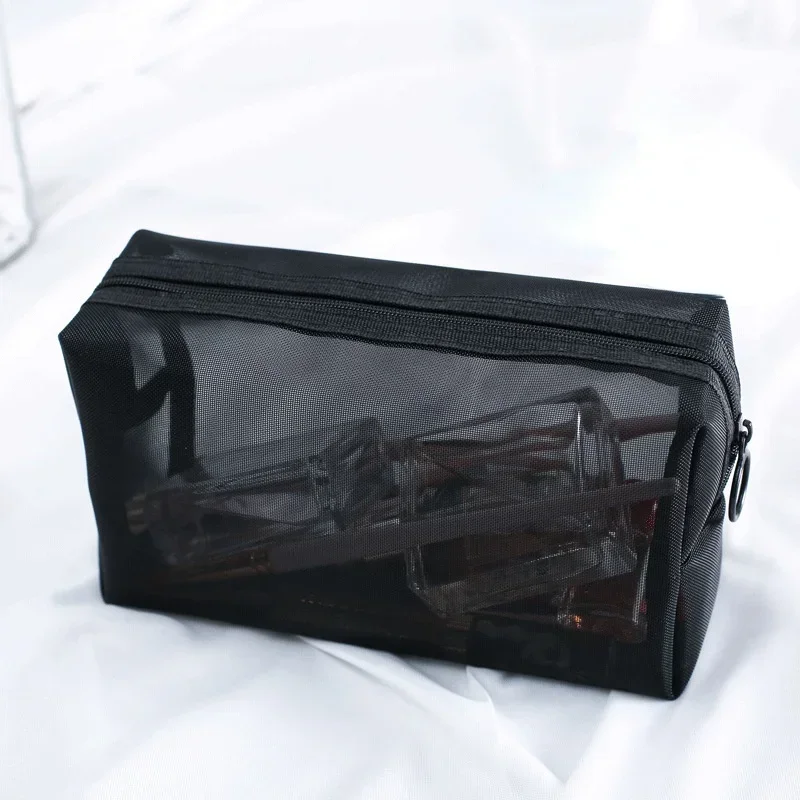 

1PC Travel Black Mesh Cosmetic Bag Zipper Makeup Bag For Women Wash Toiletry Bag Makeup Organizer Portable Storage Pouch
