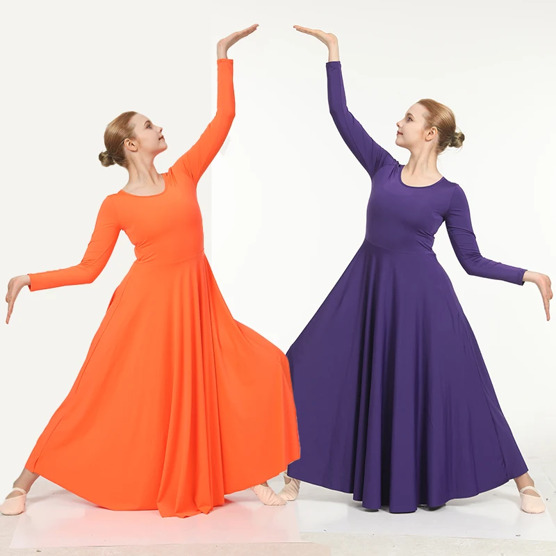 Abito da lode da donna Costume da danza liturgica Manica lunga Abbigliamento da ballo Vestibilità ampia
