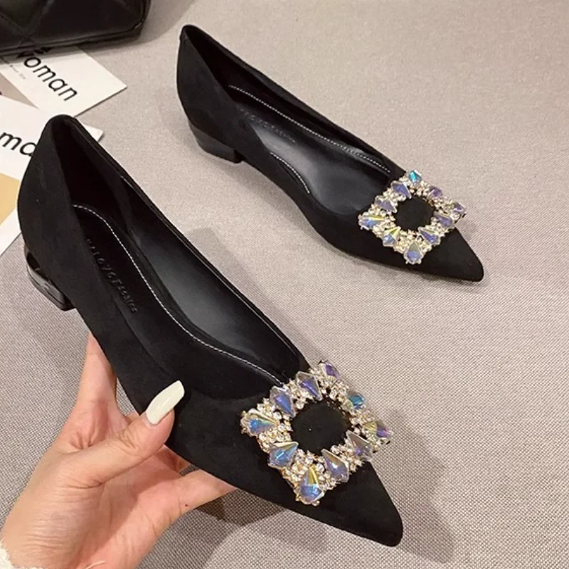 Chunky Heels Diamond with Crystals Ladies Pumps Pointed Toe Women's Shoes Block Heel Square Rhinestone Medium on Promotion Sale