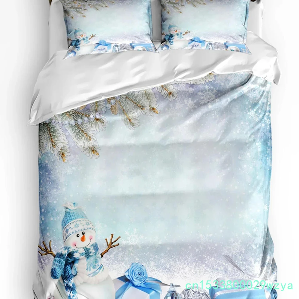 Christmas Winter Snowman Season Pine Trees Bedding Set 3pcs Duvet Cover Pillowcase Quilt Cover Double Bed Set Home Textile