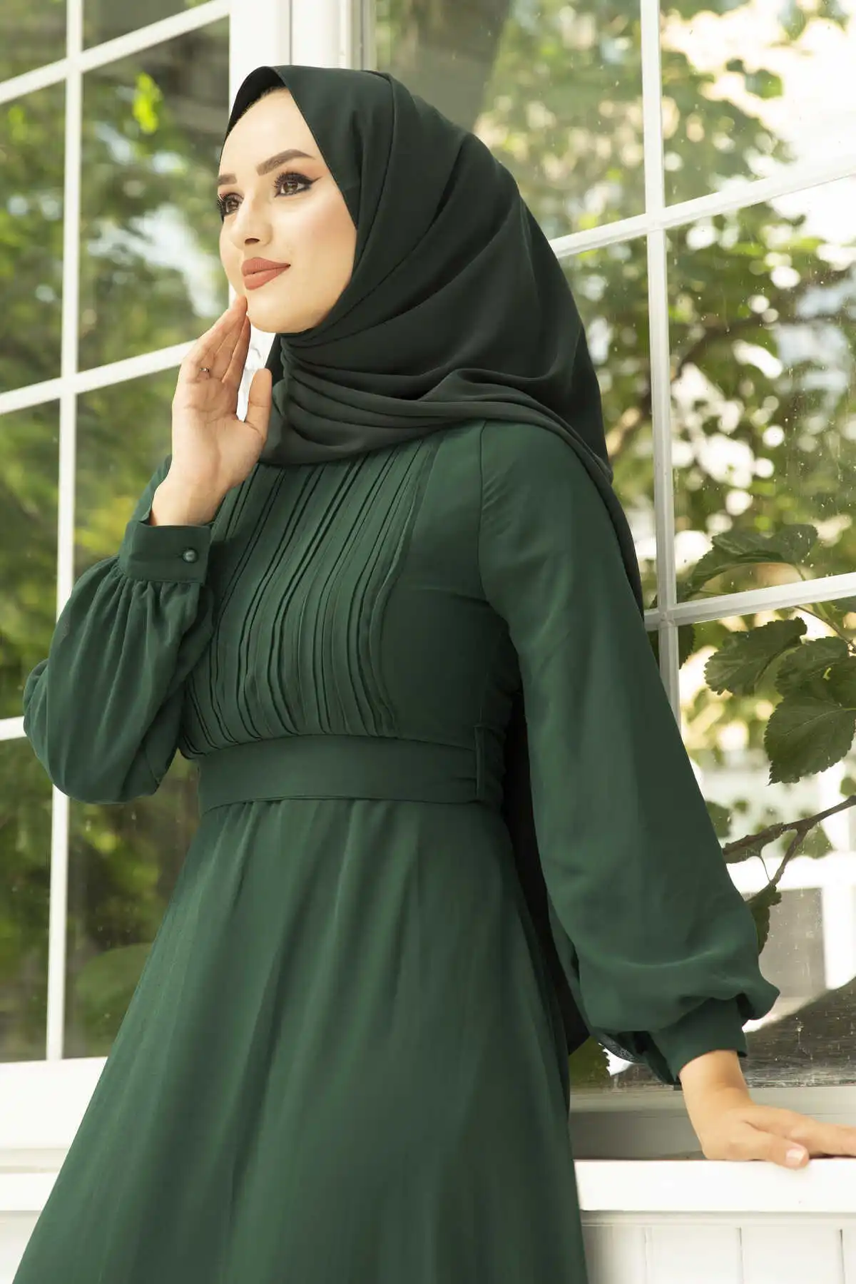 Drapeli Chiffon Hijab Evening Dress Emerald Winter Autumn 2021 Muslim Women Hijab headscarf Islamic Turkey