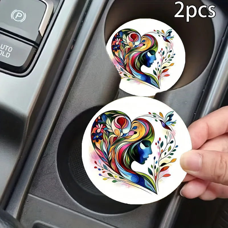 Floral Skull Car Leather Coaster Set 2Pcs Anti Scratch Cup Insert Mat 2.75