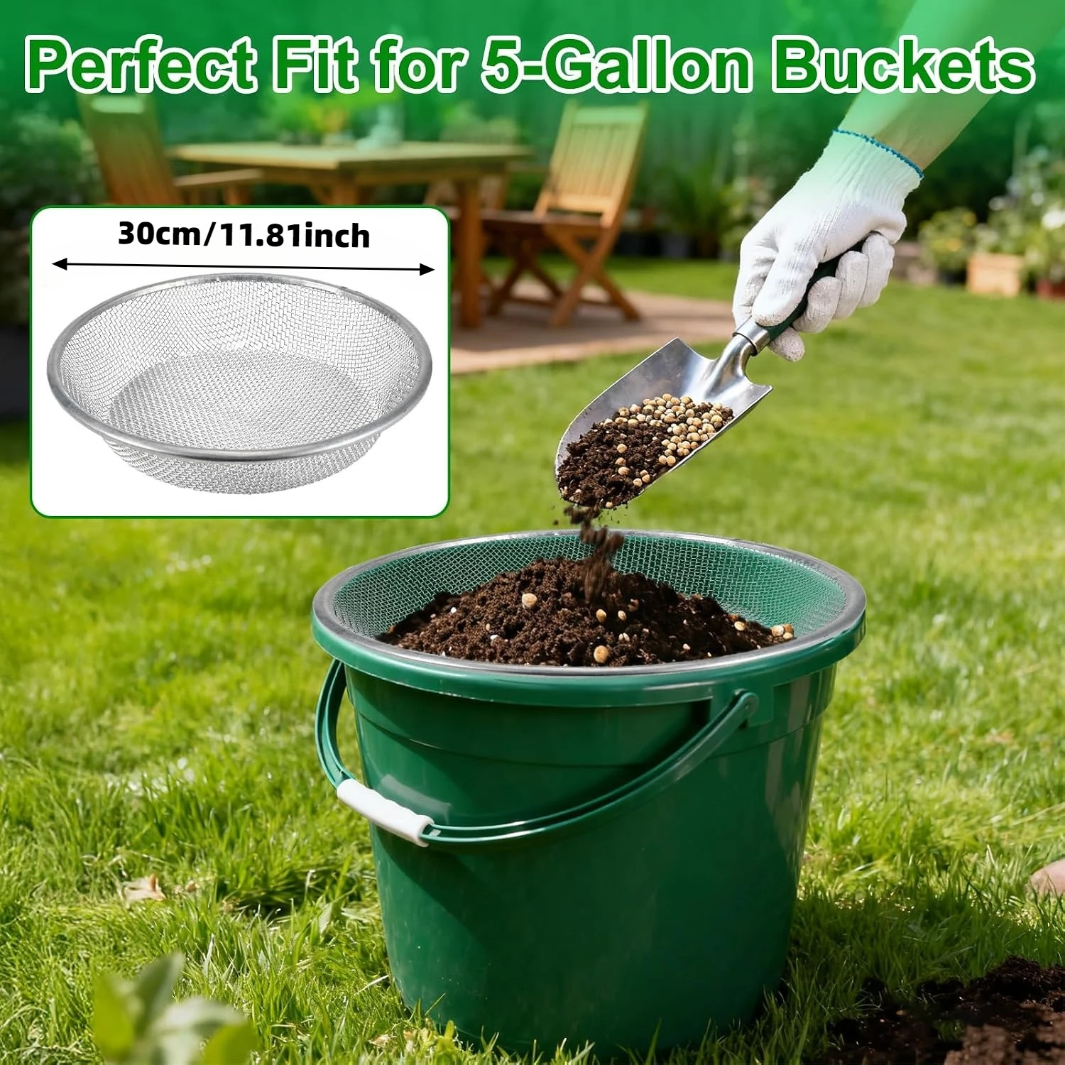 30cm Soil Sifter for Gardening - Rock Compost Sand Sifter 1/4 Inch & 1/8 Inch Mesh Sifting Screen Sieve for Gravel, Dirt