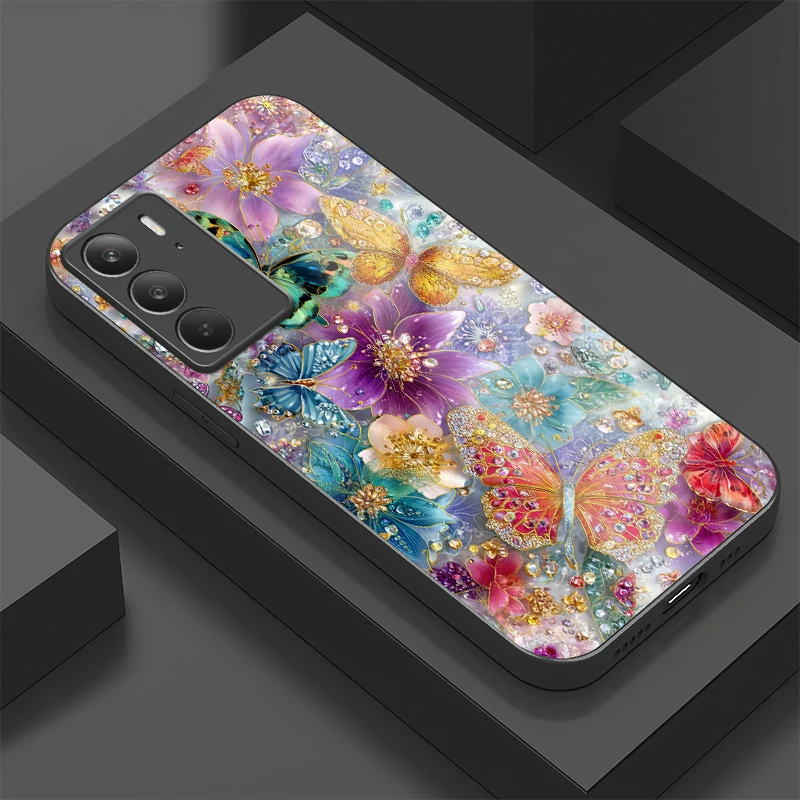 

Чехол для телефона с узором бабочки и цветами для OPPO Realme C75 4G C71, чехол из закаленного стекла для Realme C67 C65 C63 C61, противоударный чехол