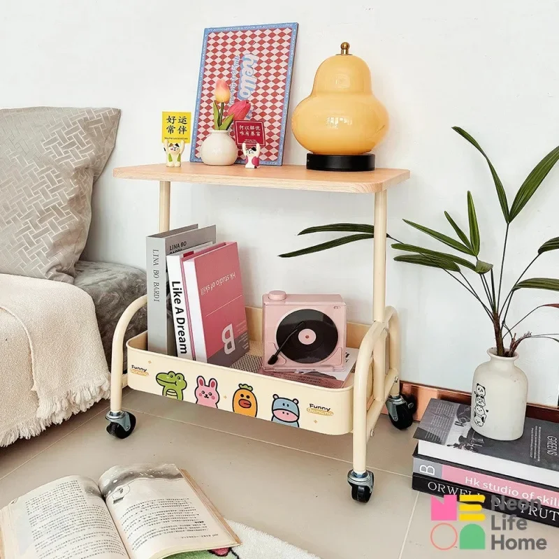 Removable Bedside Table Coffee Table Cream Wind Edge Table, Househol/d Storage Cart, Small Table Living Room Sofa Side Cabinet
