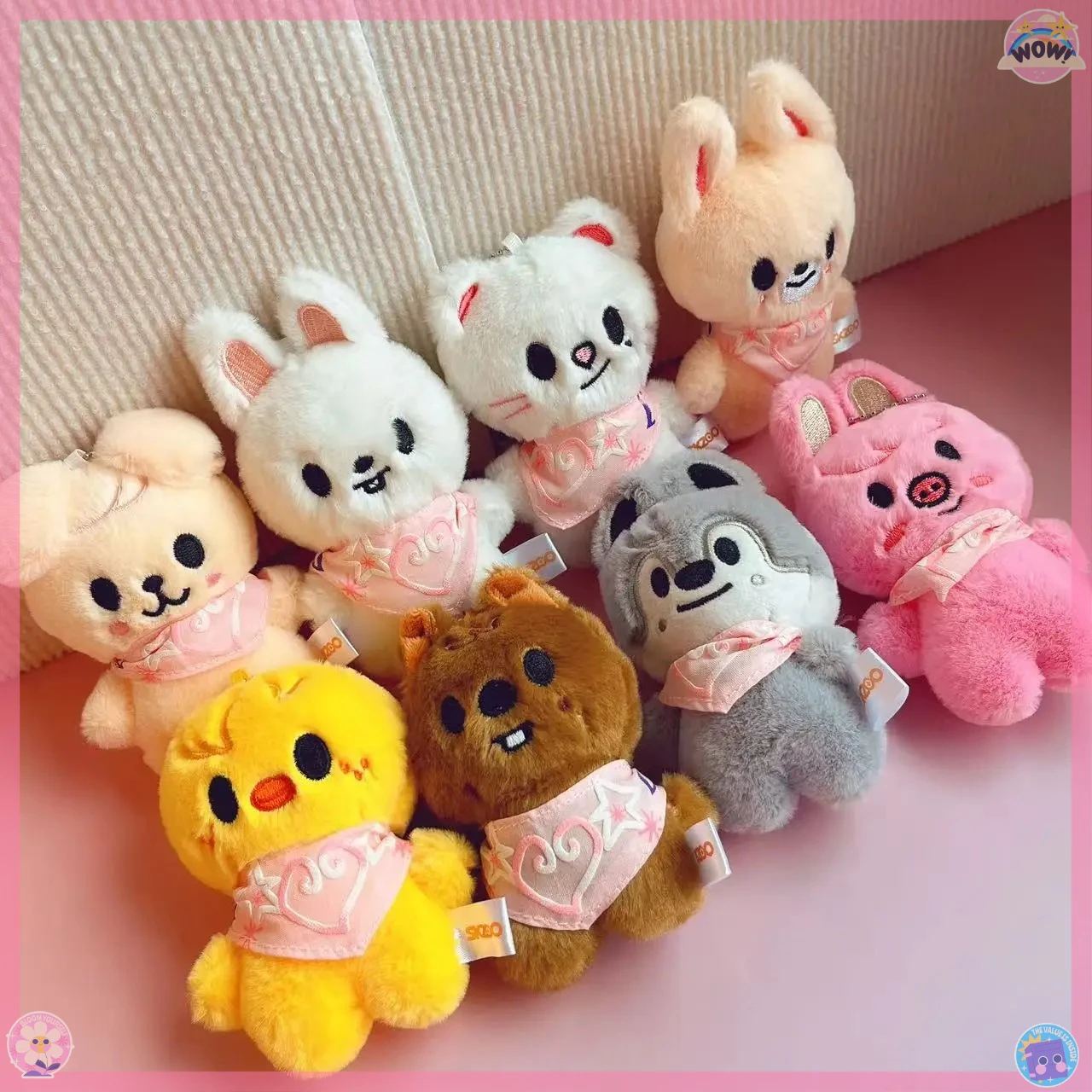 HOT SKZOO Plush Keychain Stray Kids Plush Toy Water Scarf Bean Eye Felix Bang Chan Keychain Pendant Children's Creative Toy
